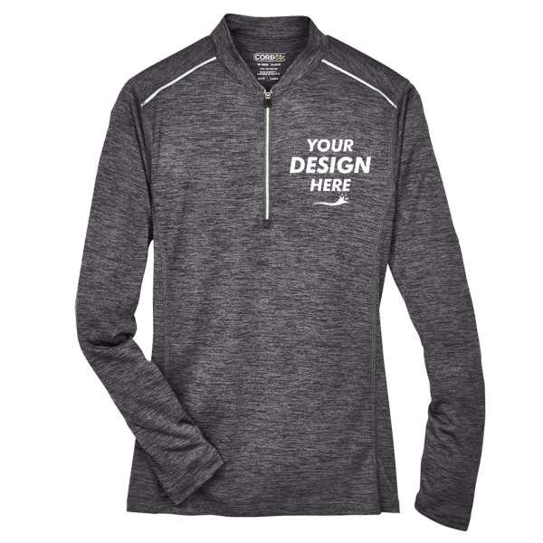 Core 365 Women's Kinetic Performance Quarter-Zip Pullover, Carbon / Black, Front view, Mockup