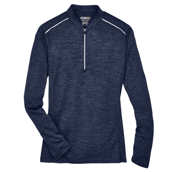 Core 365 Women's Kinetic Performance Quarter-Zip Pullover, Classic Navy Heather / Carbon, Front view