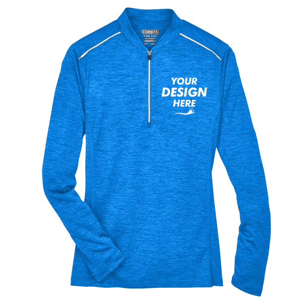 Core 365 Women's Kinetic Performance Quarter-Zip Pullover, True Royal / Carbon, Front view, Mockup
