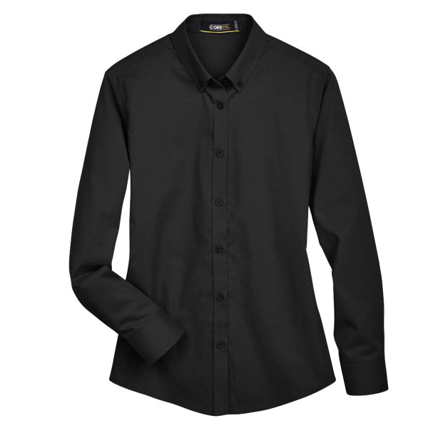 Core 365 Women's Operate Twill Shirt, Black, Front view