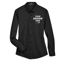 Core 365 Women's Operate Twill Shirt, Black, Front view, Mockup