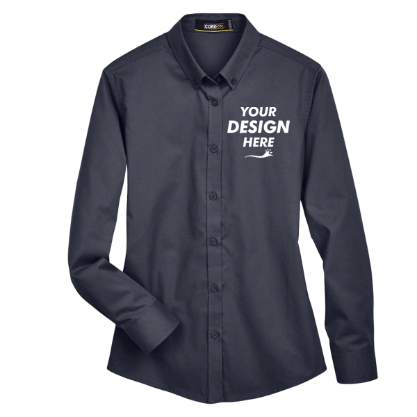 Core 365 Women's Operate Twill Shirt, Carbon, Front view, Mockup