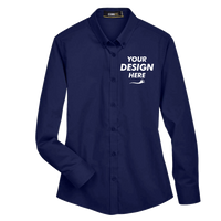 Core 365 Women's Operate Twill Shirt, Classic Navy, Front view, Mockup
