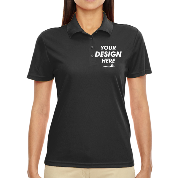Core 365 Women's Origin Performance Piqué Polo, Black, Front view, Mockup