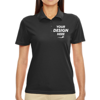 Core 365 Women's Origin Performance Piqué Polo, Black, Front view, Mockup