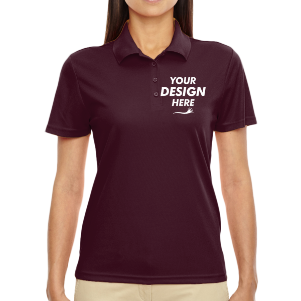 Core 365 Women's Origin Performance Piqué Polo, Burgundy, Front view, Mockup