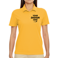 Core 365 Women's Origin Performance Piqué Polo, Campus Gold, Front view, Mockup