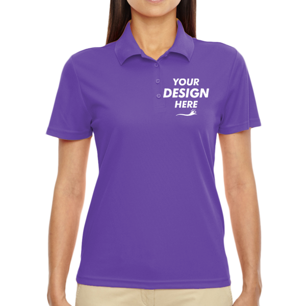 Core 365 Women's Origin Performance Piqué Polo, Campus Purple, Front view, Mockup