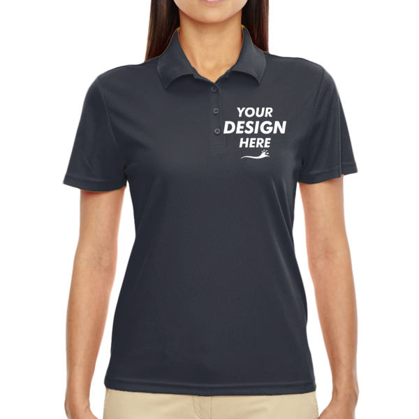 Core 365 Women's Origin Performance Piqué Polo, Carbon, Front view, Mockup