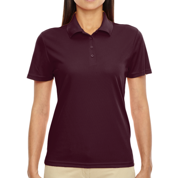 Core 365 Women's Origin Performance Piqué Polo, Burgundy, Front view