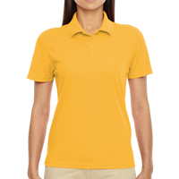 Core 365 Women's Origin Performance Piqué Polo, Campus Gold, Front view