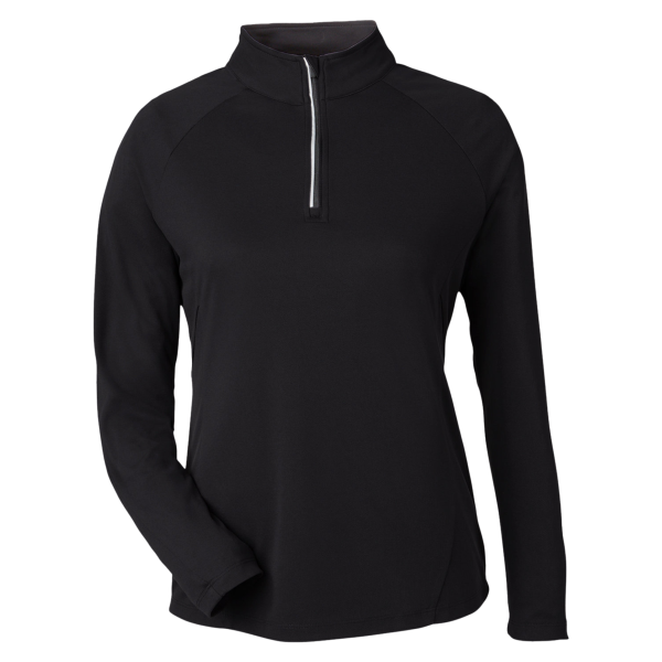 Core 365 Women's Origin Performance Pique Quarter-Zip Pullover, Black / Carbon, Front view