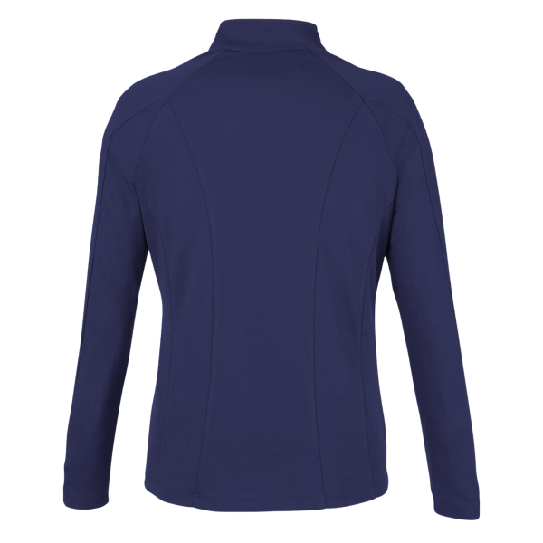 Core 365 Women's Origin Performance Pique Quarter-Zip Pullover, Classic Navy Heather / Carbon, Back view