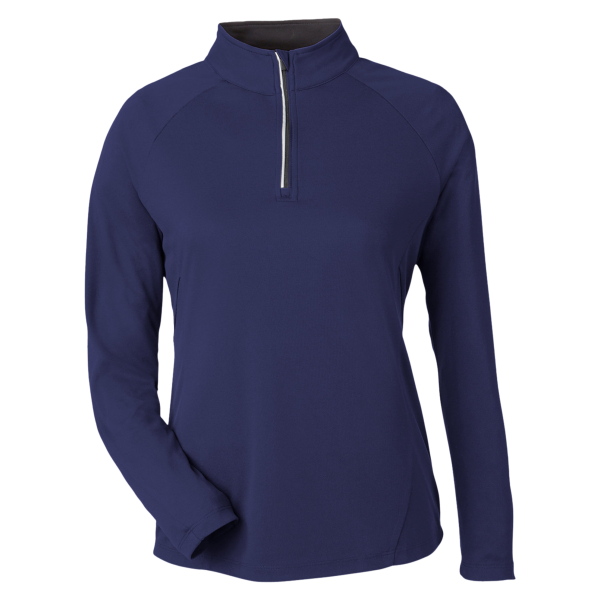Core 365 Women's Origin Performance Pique Quarter-Zip Pullover, Classic Navy Heather / Carbon, Front view