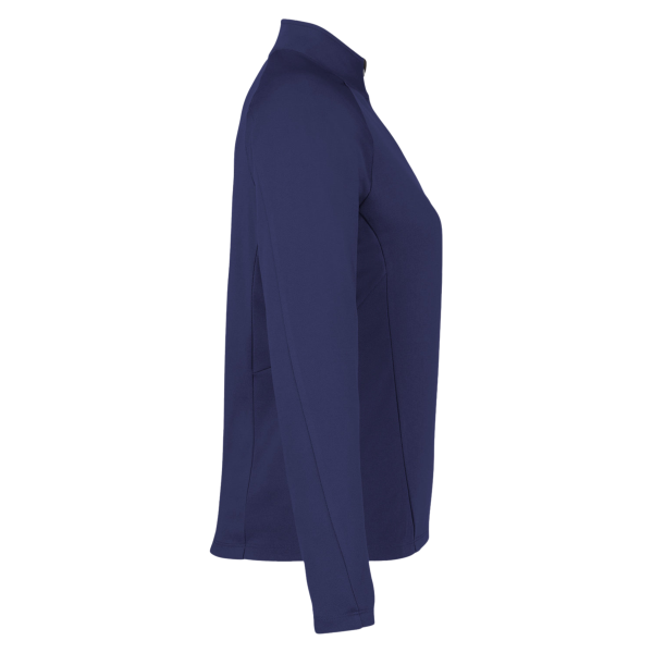Core 365 Women's Origin Performance Pique Quarter-Zip Pullover, Classic Navy Heather / Carbon, Right Sleeve view