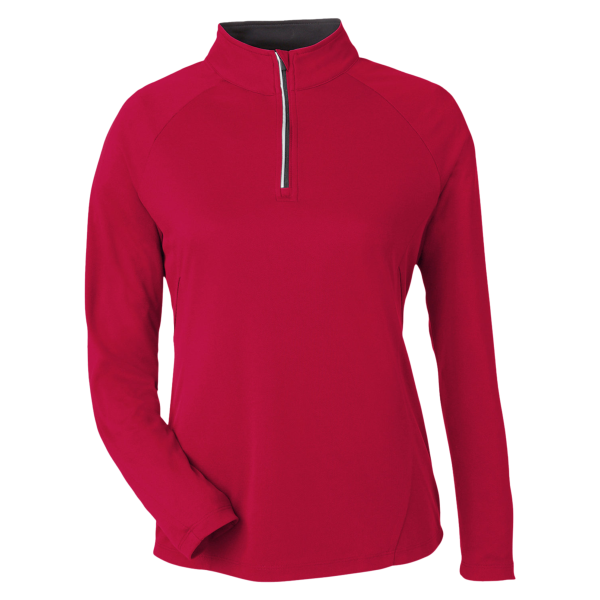 Core 365 Women's Origin Performance Pique Quarter-Zip Pullover, Classic Red / Carbon, Front view