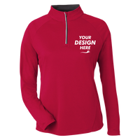 Core 365 Women's Origin Performance Pique Quarter-Zip Pullover, Classic Red / Carbon, Front view, Mockup