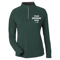 Core 365 Women's Origin Performance Pique Quarter-Zip Pullover, Forest / Carbon, Front view, Mockup