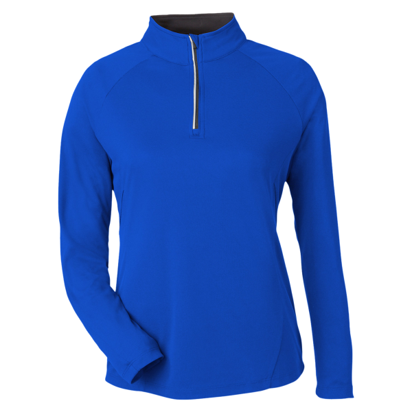 Core 365 Women's Origin Performance Pique Quarter-Zip Pullover, True Royal / Carbon, Front view