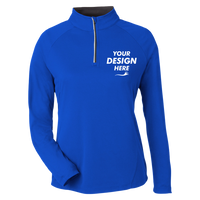 Core 365 Women's Origin Performance Pique Quarter-Zip Pullover, True Royal / Carbon, Front view, Mockup