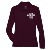 Core 365 Women's Pinnacle Performance Long Sleeve Piqué Polo, Burgundy, Front view, Mockup