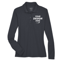Core 365 Women's Pinnacle Performance Long Sleeve Piqué Polo, Carbon, Front view, Mockup