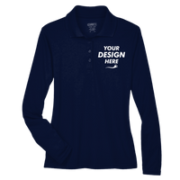 Core 365 Women's Pinnacle Performance Long Sleeve Piqué Polo, Classic Navy, Front view, Mockup