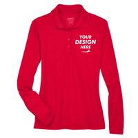 Core 365 Women's Pinnacle Performance Long Sleeve Piqué Polo, Classic Red, Front view, Mockup