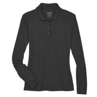 Core 365 Women's Pinnacle Performance Long Sleeve Piqué Polo, Black, Front view