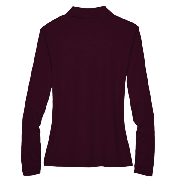 Core 365 Women's Pinnacle Performance Long Sleeve Piqué Polo, Burgundy, Back view