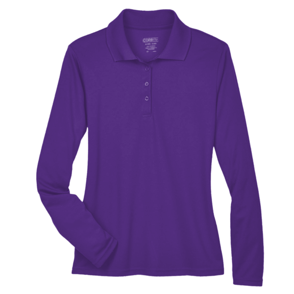 Core 365 Women's Pinnacle Performance Long Sleeve Piqué Polo, Campus Purple, Front view