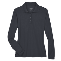 Core 365 Women's Pinnacle Performance Long Sleeve Piqué Polo, Carbon, Front view