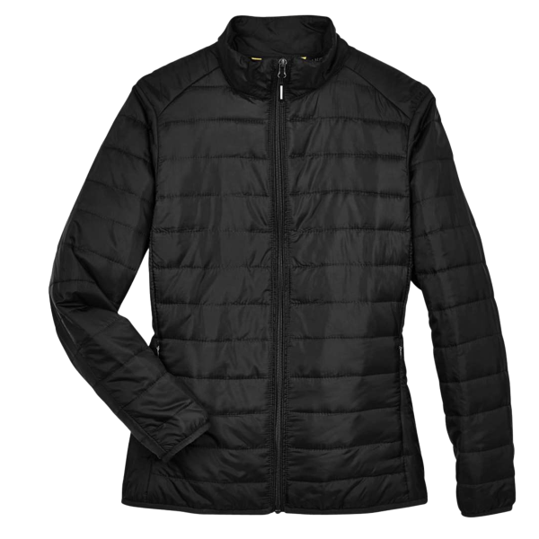 Core 365 Women's Prevail Packable Puffer Jacket, Black, Front view