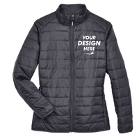 Core 365 Women's Prevail Packable Puffer Jacket, Carbon, Front view, Mockup
