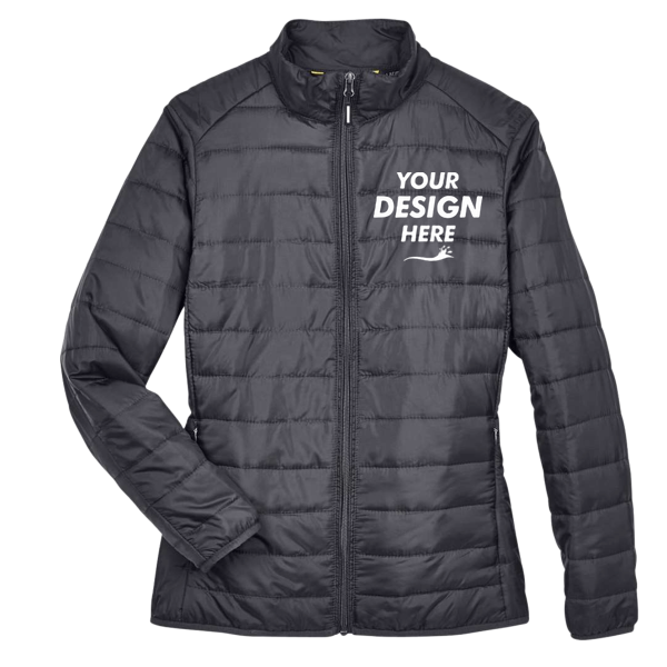 Core 365 Women's Prevail Packable Puffer Jacket, Carbon, Front view, Mockup