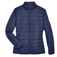 Core 365 Women's Prevail Packable Puffer Jacket, Classic Navy, Front view