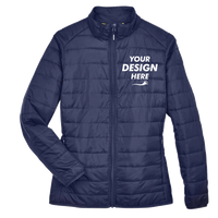 Core 365 Women's Prevail Packable Puffer Jacket, Classic Navy, Front view, Mockup
