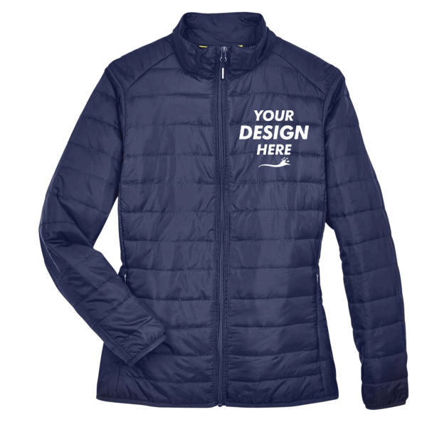 Core 365 Women's Prevail Packable Puffer Jacket, Classic Navy, Front view, Mockup