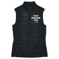 Core 365 Women's Prevail Packable Puffer Vest, Black, Front view, Mockup