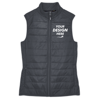 Core 365 Women's Prevail Packable Puffer Vest, Carbon, Front view, Mockup