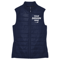 Core 365 Women's Prevail Packable Puffer Vest, Classic Navy, Front view, Mockup