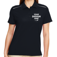 Core 365 Women's Radiant Performance Piqué Polo with Reflective Piping, Black, Front view, Mockup