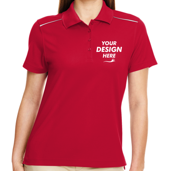 Core 365 Women's Radiant Performance Piqué Polo with Reflective Piping, Classic Red, Front view, Mockup