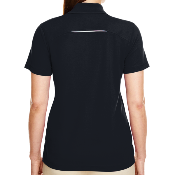 Core 365 Women's Radiant Performance Piqué Polo with Reflective Piping, Black, Back view
