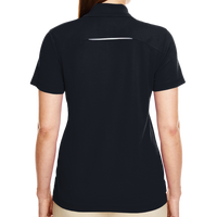 Core 365 Women's Radiant Performance Piqué Polo with Reflective Piping, Black, Back view