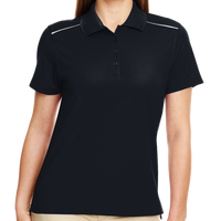 Core 365 Women's Radiant Performance Piqué Polo with Reflective Piping, Black, Front view