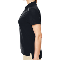 Core 365 Women's Radiant Performance Piqué Polo with Reflective Piping, Black, Left Sleeve view