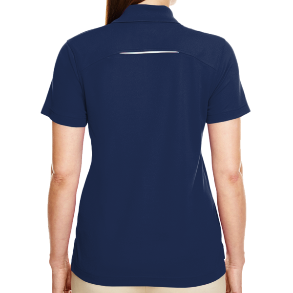 Core 365 Women's Radiant Performance Piqué Polo with Reflective Piping, Classic Navy, Back view