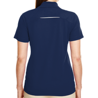 Core 365 Women's Radiant Performance Piqué Polo with Reflective Piping, Classic Navy, Back view