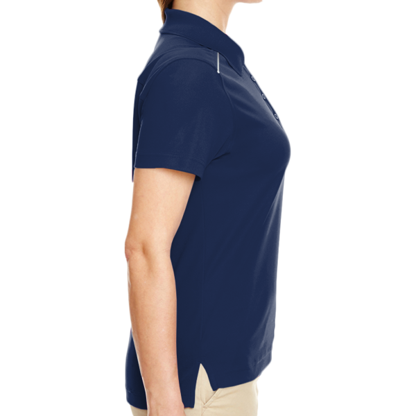 Core 365 Women's Radiant Performance Piqué Polo with Reflective Piping, Classic Navy, Right Sleeve view